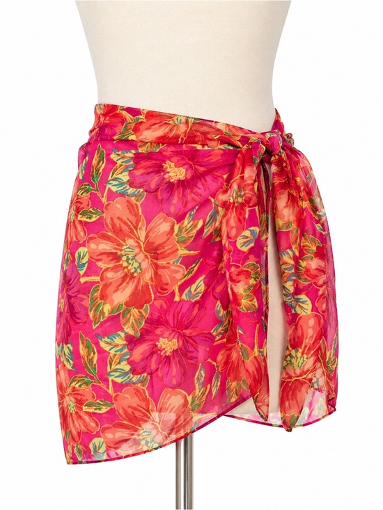 Beach Riot Other - Beach Riot Hot Pink Floral Tie-Waist Swim Sarong